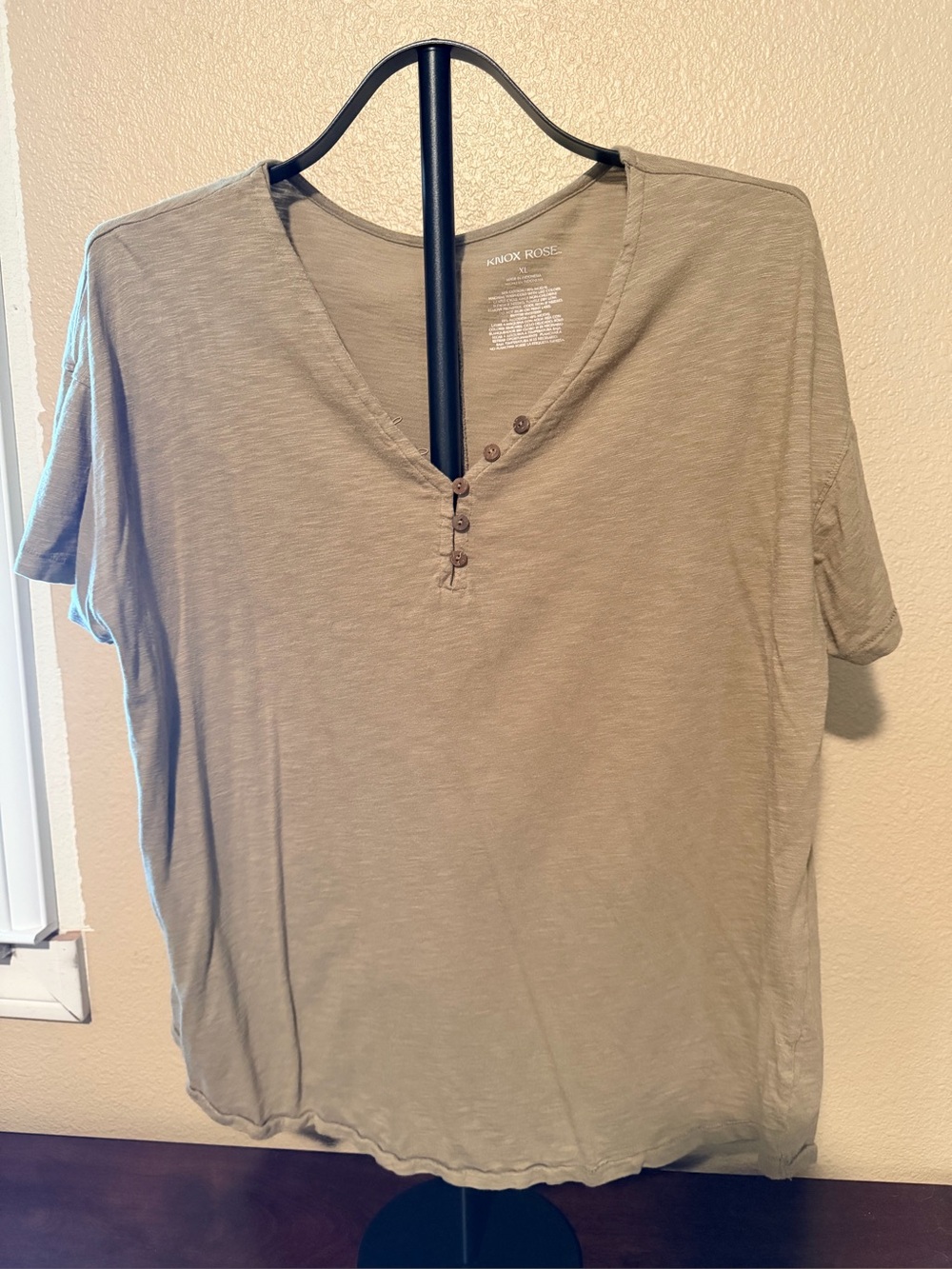 Women's Short Sleeve V-Neck Henley Shirt - Light Olive